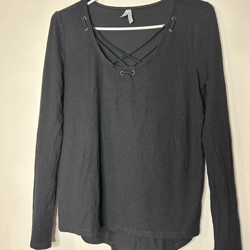 Mudd Black Long Sleeve Top with Crisscross Detail